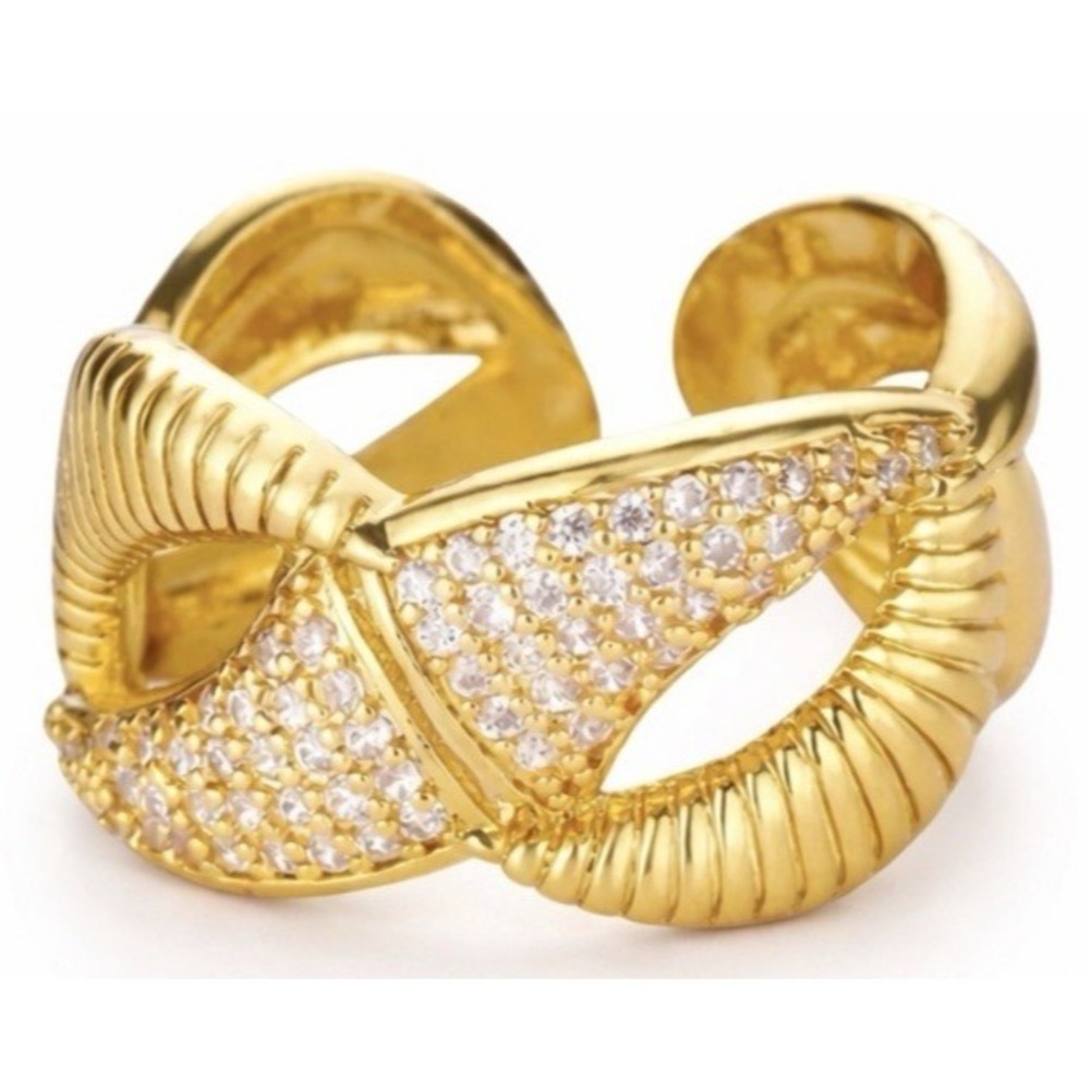 Gold Pave' Crystal Loop Statement Ring - Adjustable‎ - NEW